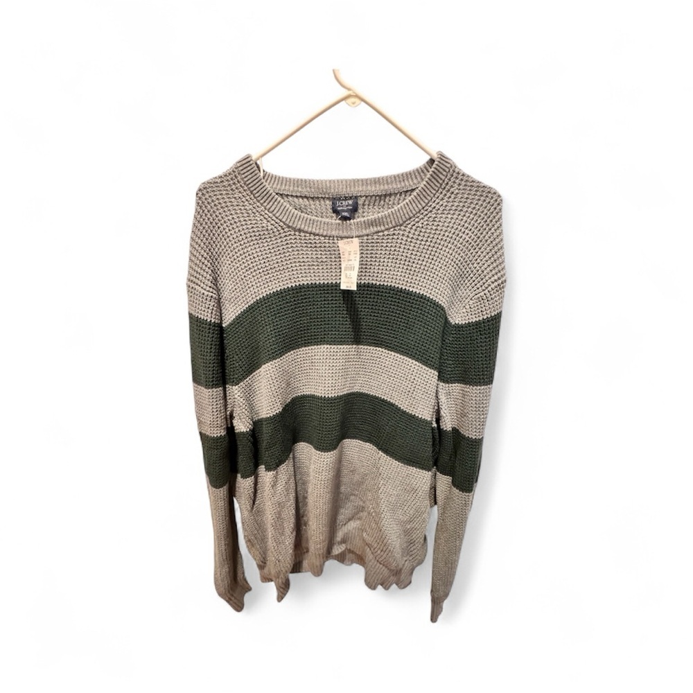 J. Crew Green and Tan Striped Sweater